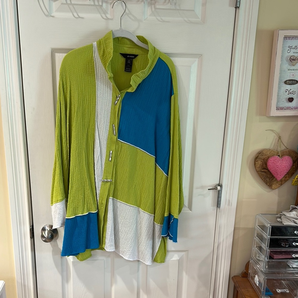 Fun Ali Miles blouse in Green, Blue, and White